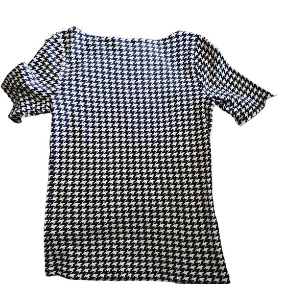 Lauren Ralph Lauren, Black & White Houndstooth Short Sleeve Cotton Top, Medium - Picture 5 of 13